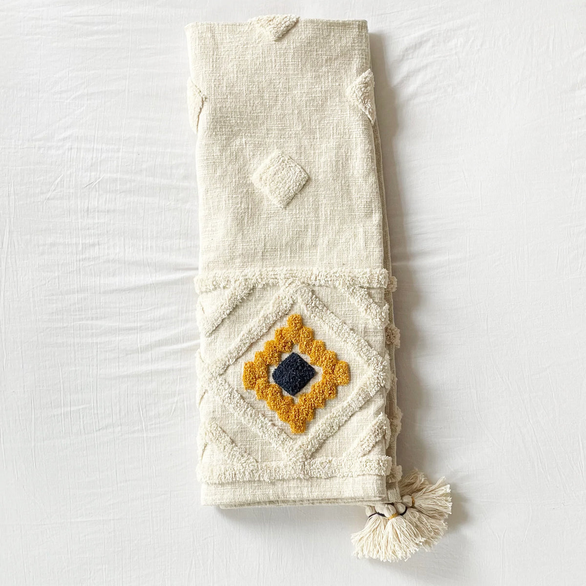 Amalfi Coast Diamond Tufted Cotton Slub Throw/Blanket Patina Vie