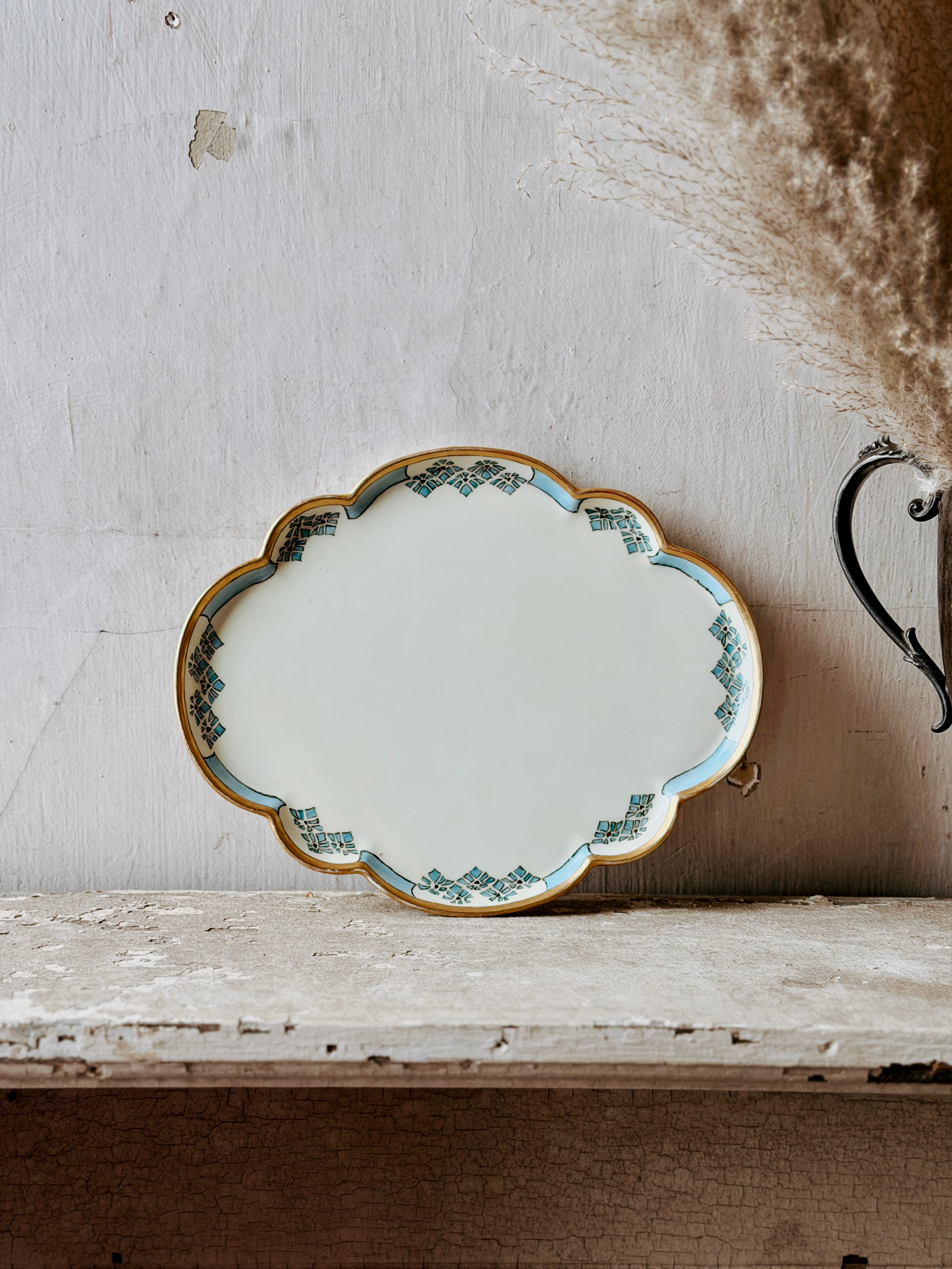 Patina Vie Vintage Scalloped Blue + Gold Dresser Tray Patina Vie Vintage Scalloped Blue + Gold Dresser Tray